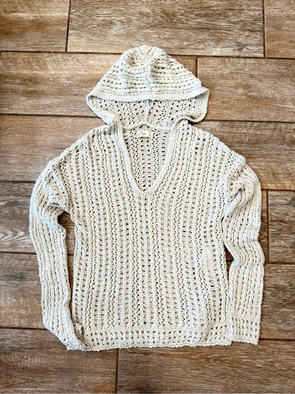 Hollister Hooded V-Neck Sweater Cream Small